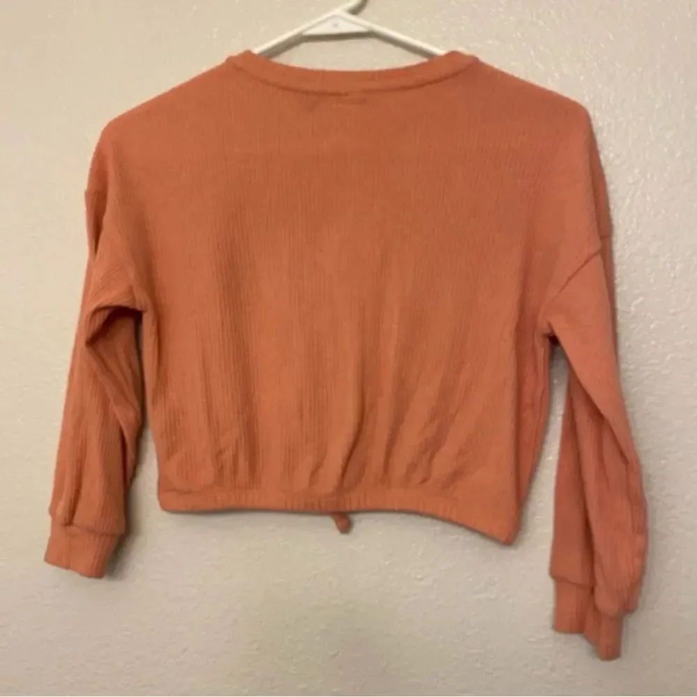 Old Navy oversized orange cozy ribbed long sleeve knit henley top shirt S 6-7